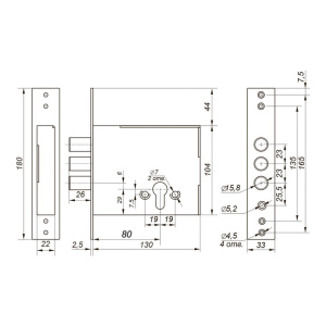 Замок врезной Гардиан-8201, без цилиндра Гардиан 41703