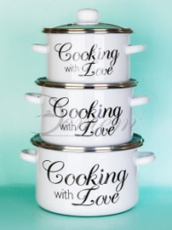 Эмаль набор посуды Эстет 3 предм. кастрюли цилиндрические со стеклян. крышками 2л, 3л, 4л Готовим с любовью Эстет ЭТ-75385