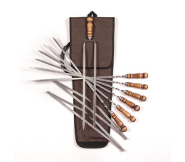 Набор для барбекю из нерж. стали с деревян. ручками Шар (6 шампуров, вилка-шампур, нож, таганок, 2 шампура грибы) в колчане 2 культуры 2К-499