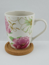 Кружка керамическая 380мл Цветы розовая, с подставкой под горячее, в п/у 4805-12/728244