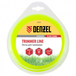 Леска для триммера звезда 2,0мм,  64м Flex cord, на блистере Denzel 96120
