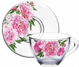Чайная пара стеклянная 200мл Пионы, в п/у Декостек 337-Д