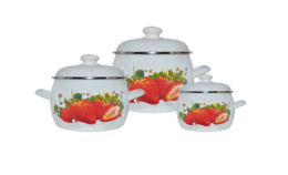 Эмаль набор посуды Стэма 3 предм. кастрюли сферические с металл. крышками 2л, 3,5л, 5л Сочная клубника Лысьвенские эмали С-207АП2/4