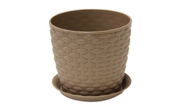 Кашпо пластиковое Ротанг с поддоном 1,0л d-13,5см h-12см бежевый ротанг Idea М3080