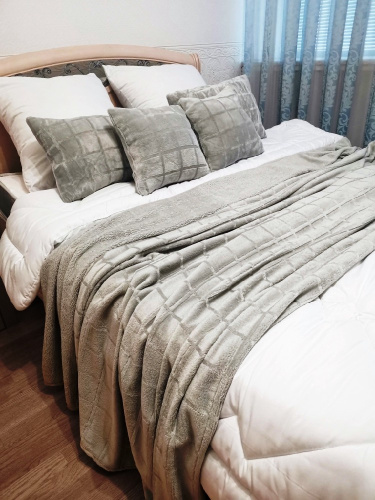 Плед 200х220см фланель Клетка серая ДомВелл 