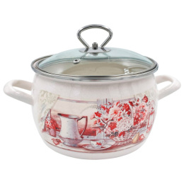 Кастрюля эмалированная Стэма Летний этюд 5,0л сферическая со стеклян. крышкой Лысьвенские эмали 4216САП2/4Жм