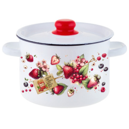 Кастрюля эмалированная  4,5л цилиндрическая с металл. крышкой с декором Ягодки Appetite 1с17с