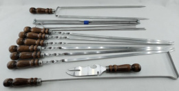 Набор для барбекю из нерж. стали с деревян. ручками Шар (6 шампуров, вилка-шампур, нож, таганок, кочерга, 2 шампура грибы) в туб 2 культуры 2К-656