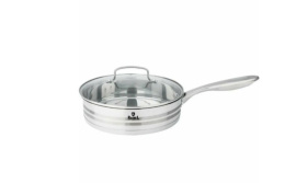 Сковорода из нержавеющей стали 280мм стеклянная крышка, металлическая ручка, многослойное дно Rashel R-2/28ск