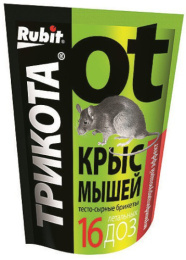 Брикет тесто-сырный для уничтожения грызунов ТриКота  150г 16доз с мумифицирующим эффектом Rubit