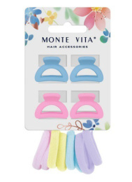 Набор для волос Monte Vita 12шт. 8 резинок + 4 краба, пастельные цвета 457034