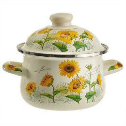Кастрюля эмалированная Подсолнухи 1,5л грушевидная с металл. крышкой Metalloni EM-1508
