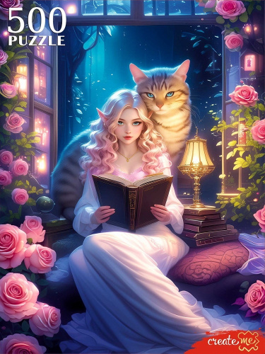 Пазлы  500 элементов Девушка с котом П500-0497