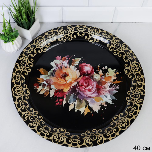 Поднос металлический круглый d-40см Эмаль Букет MB-154/742154