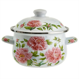 Кастрюля эмалированная Пионы 2,0л грушевидная с металл. крышкой Metalloni EM-1501