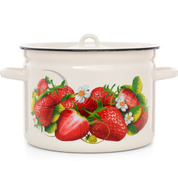 Кастрюля эмалированная  7,0л цилиндрическая с металл. крышкой с декором Клубника Эстет ЭТ-72694