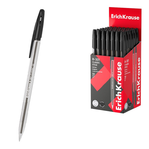Ручка шариковая ErichKrause R-301 Classic Stick, черная, 1мм 43185