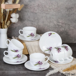 Набор чайный стеклокерамический 12 предметов 220мл Лаванда, в картон/к White Lily GRAY-CB210/HP55 (7131)