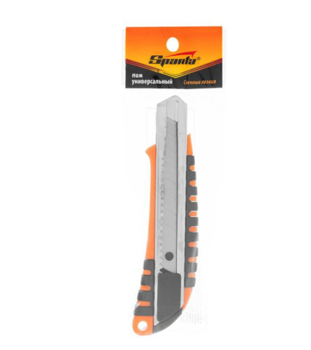 Нож пластиковый с выдвижным сегментированным лезвием 18мм металлическая направляющая двухкомпонентный корпус Sparta 78939