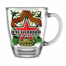 Кружка стеклянная 350мл Настоящий мужчина, в ассортименте Декостек 2025-Д