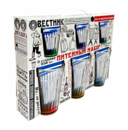 Набор Подарочный стеклянный  6 предметов (3 стакана - 250мл + 3 стопки - 50мл) Питейный Ностальгия, в п/у Декостек 1237-Н9