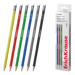 Карандаш чернографитный с ластиком ErichKrause Classic HB, пластиковый, шестигранный 55268