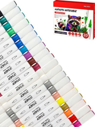 Маркеров набор 20 цветов акриловые, двусторонние МП-4862