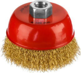 Крацовка для угловой шлифовальной машины 100мм, М14 (чашка) из латунированной витой проволоки Mirax 35142-100