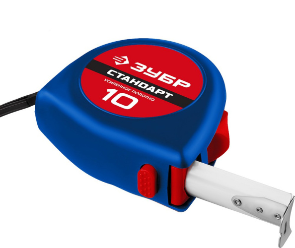 Рулетка 10м х 25мм обрезиненный корпус Зубр 34016-10