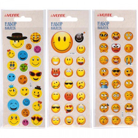 Наклейки объемные  7х17см Emoji, 3 дизайна 8004199