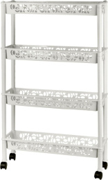 Этажерка четырехсекционная пластиковая Prima прямоугольная длинная на колесах 58х18х93,5см белое облако Keeplex Light KL283112048