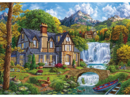 Алмазная мозаика на подрамнике 30х40см Домик у большого водопада НД-0542