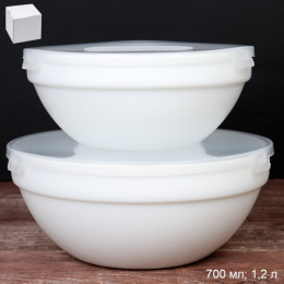 Набор салатников стеклокерамических  2шт. с крышками 700мл, 1,2л белый, в белой коробке White Lily GRAY-SW2A (WHITE)/727807