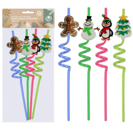Трубочки для напитков набор   4шт. 26см Новогодняя компания Мультидом VL2-391