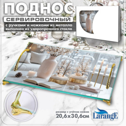 Поднос стеклянный прямоугольный с металлическими ручками и ножками 20,6х30,6см Символ года 2027, в инд/у Larange 110-952