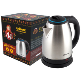 Чайник электрический 1,8л 1500Вт, МА-001, нержавеющая сталь, диск, цвет крышки голубой Матрена 005456