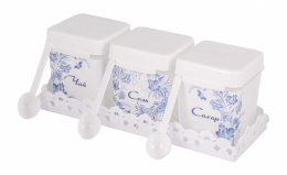 Банки для сыпучих пластиковые набор 3шт. 1,2л квадратные на подставке Шале Альтернатива М4820