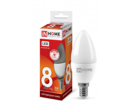 Лампа светодиодная  8Вт (эквивалент  75Вт) 230В E14 6500К холодный свет свеча In Home LED-C37-СВЕЧА-VC 4806