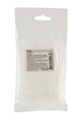 Хомуты пластиковые 100х2,5мм 100шт., белые Park 007576