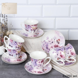 Набор чайный фарфоровый 12 предметов на шелке 250мл (костяной фарфор), в п/у White Lily TC03-2416-12G/736541