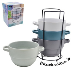 Набор бульонниц керамических 4шт. на металлической подставке 630мл в п/у Lavenir 23108