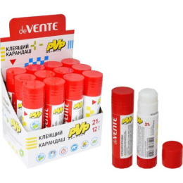 Клей-карандаш 21г Devente, PVP основа, быстросохнущий, в картонном дисплее 4042037