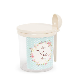 Банка для сыпучих пластиковая 0,70л круглая с ложкой Ассорти Чай Альтернатива М1714