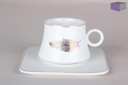 Кофейная пара фарфоровая 220мл, 3 цвета в ассортименте Коралл 6601