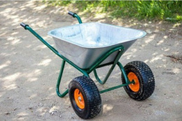 Тачка строительная 110л, 2-колесная усиленная с оцинкованным корытом и пневмоколесами d-650мм, Скорпион