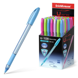 Ручка шариковая ErichKrause Ultra U-109 Spring Stick & Grip, синяя, 1мм 58109