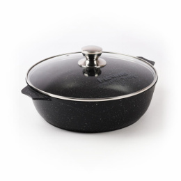 Жаровня алюминиевая литая с антиприг. покрытием Гранит Black 4л со стеклян. крышкой с металл. ручками Мечта 34802