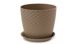 Кашпо пластиковое Ротанг с поддоном 3,0л d-18см h-15,8см бежевый ротанг Idea М3082