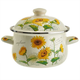 Кастрюля эмалированная Подсолнухи 2,0л грушевидная с металл. крышкой Metalloni EM-1509