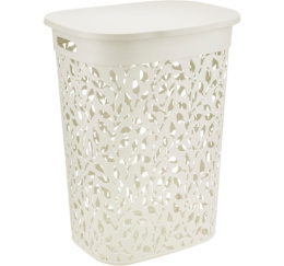 Корзина для белья пластиковая прямоугольная 55л 44,5х36х58см Флора, белый ротанг Idea М2621